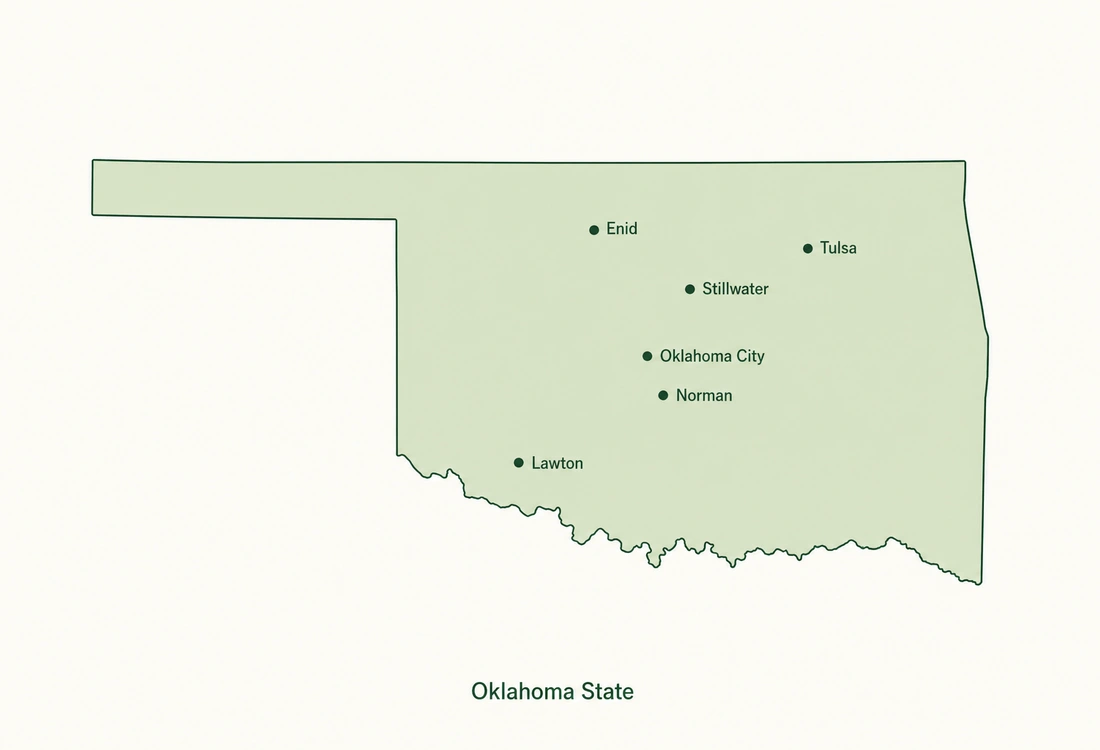 Minimal map of Oklahoma State showing major cities